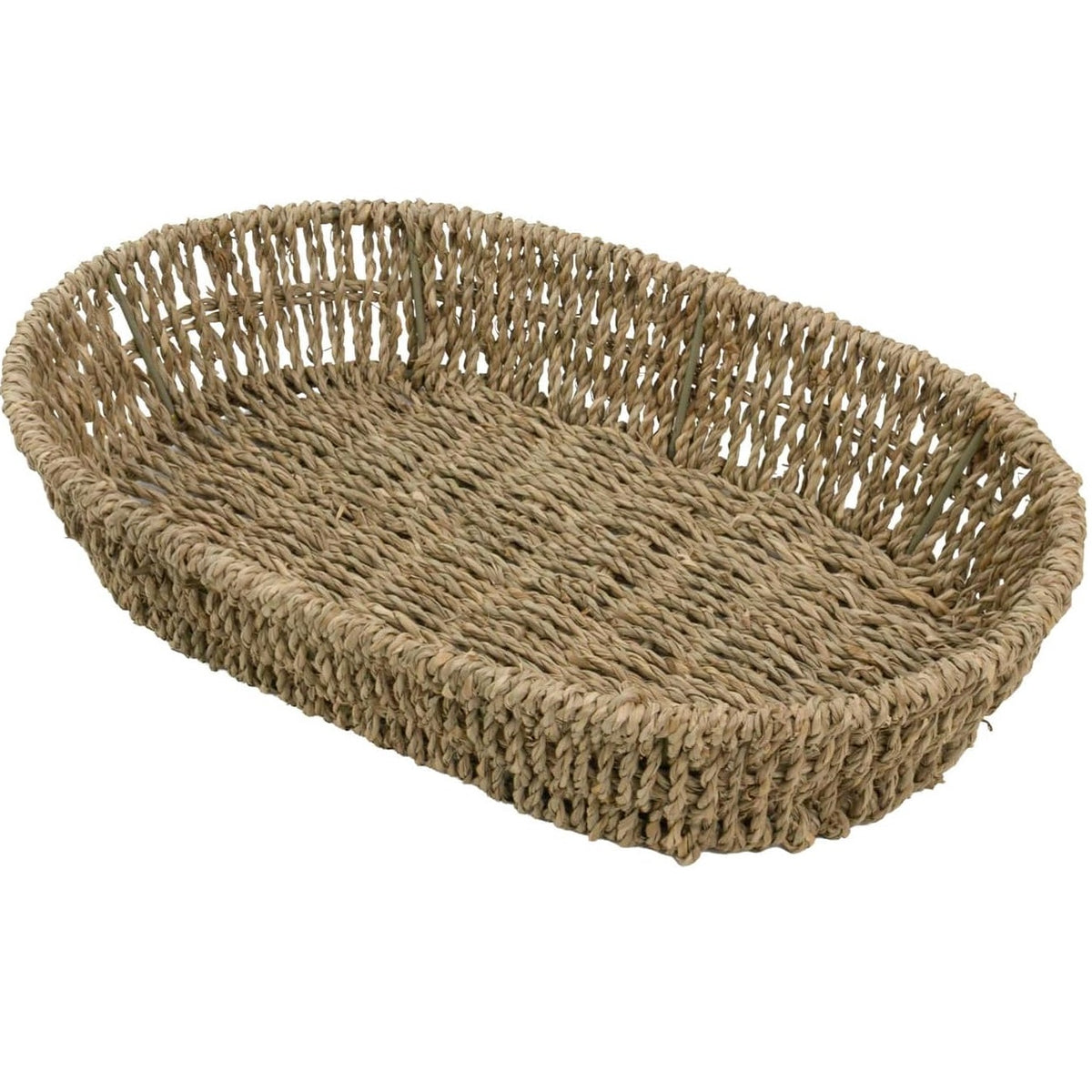 JVL Oval Seagrass Storage Tray Brown H7 x W33.5 x D21cm 15-420 | Woven Wicker Basket | Home Storage Accessories | Suitable for Shelf Desk Countertop Organisation