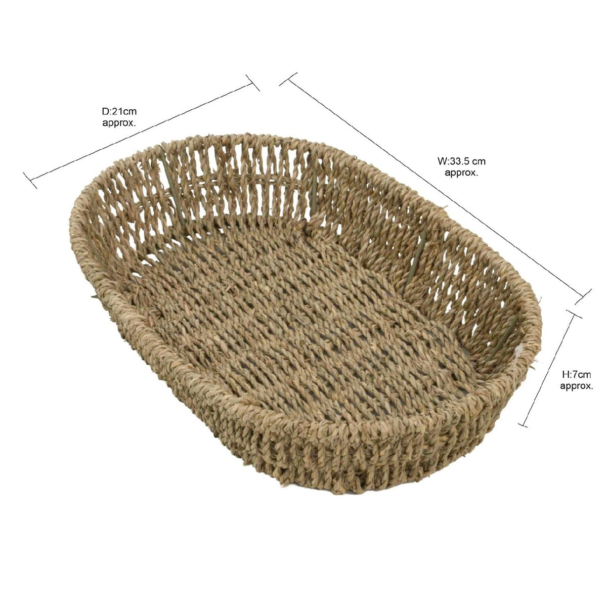 JVL Oval Seagrass Storage Tray Brown H7 x W33.5 x D21cm 15-420 | Woven Wicker Basket | Home Storage Accessories | Suitable for Shelf Desk Countertop Organisation