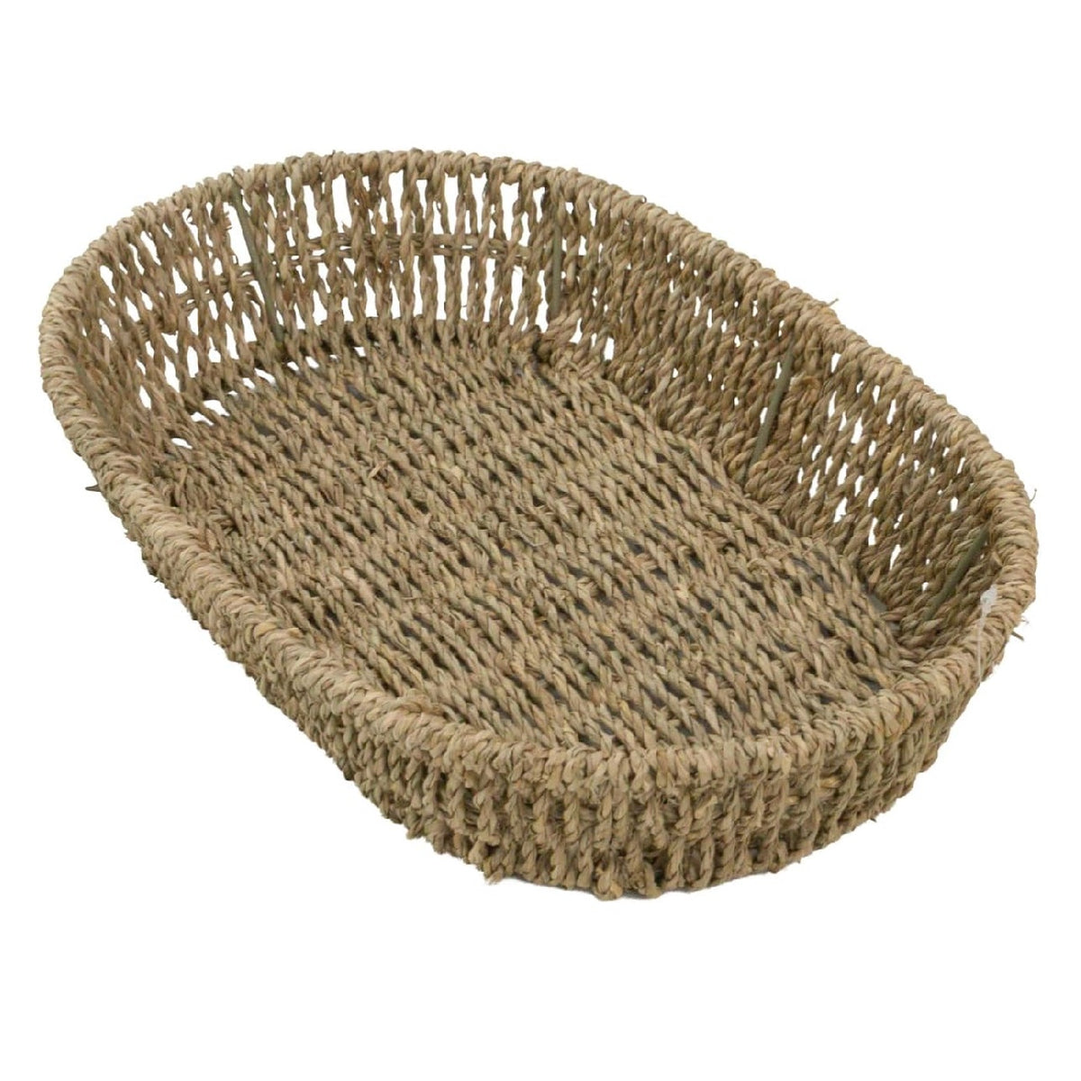 JVL Oval Seagrass Storage Tray Brown H7 x W33.5 x D21cm 15-420 | Woven Wicker Basket | Home Storage Accessories | Suitable for Shelf Desk Countertop Organisation