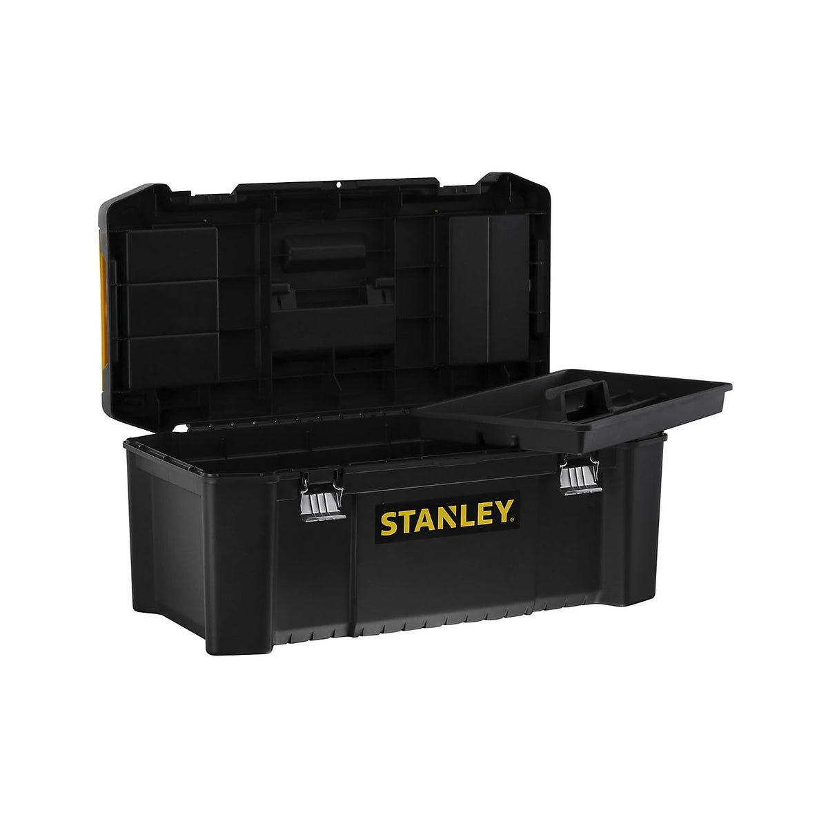 Stanley Metal Latch Essential Box Yellow and Black 26-Inch STST82976-1 | Weight - 3.05Kg | Hand Tool Storage | Workshop Tool Box | Lockable Tool Box | Garage Tool Box