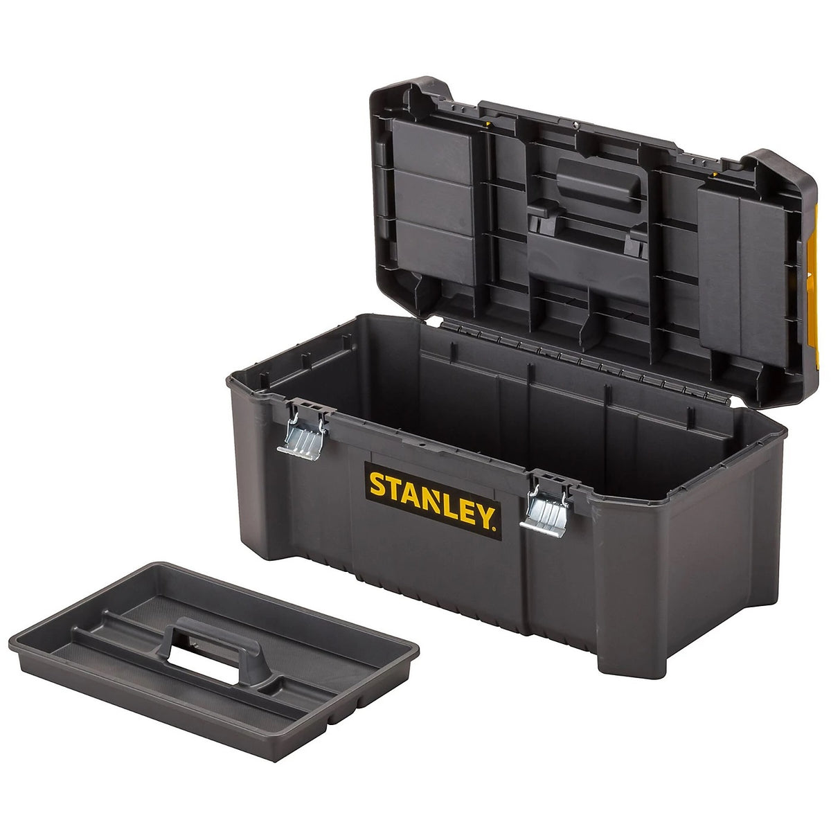 Stanley Metal Latch Essential Box Yellow and Black 26-Inch STST82976-1 | Weight - 3.05Kg | Hand Tool Storage | Workshop Tool Box | Lockable Tool Box | Garage Tool Box
