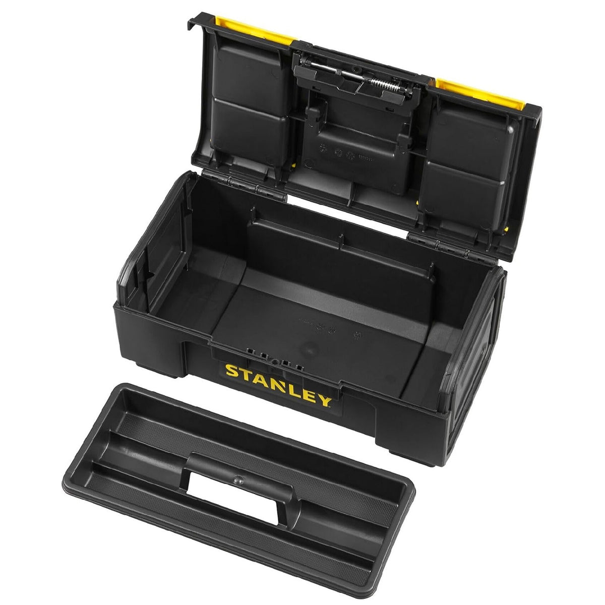 Stanley One-Touch Tool Box Black Yellow 39.4cm x 22cm x 16.2cm Pack Of 1 1-79-216 | Removable Tote Tray Lid Organisers | Heavy Duty Portable Storage Chest | Suitable for Tools Hardware Accessories Organisation