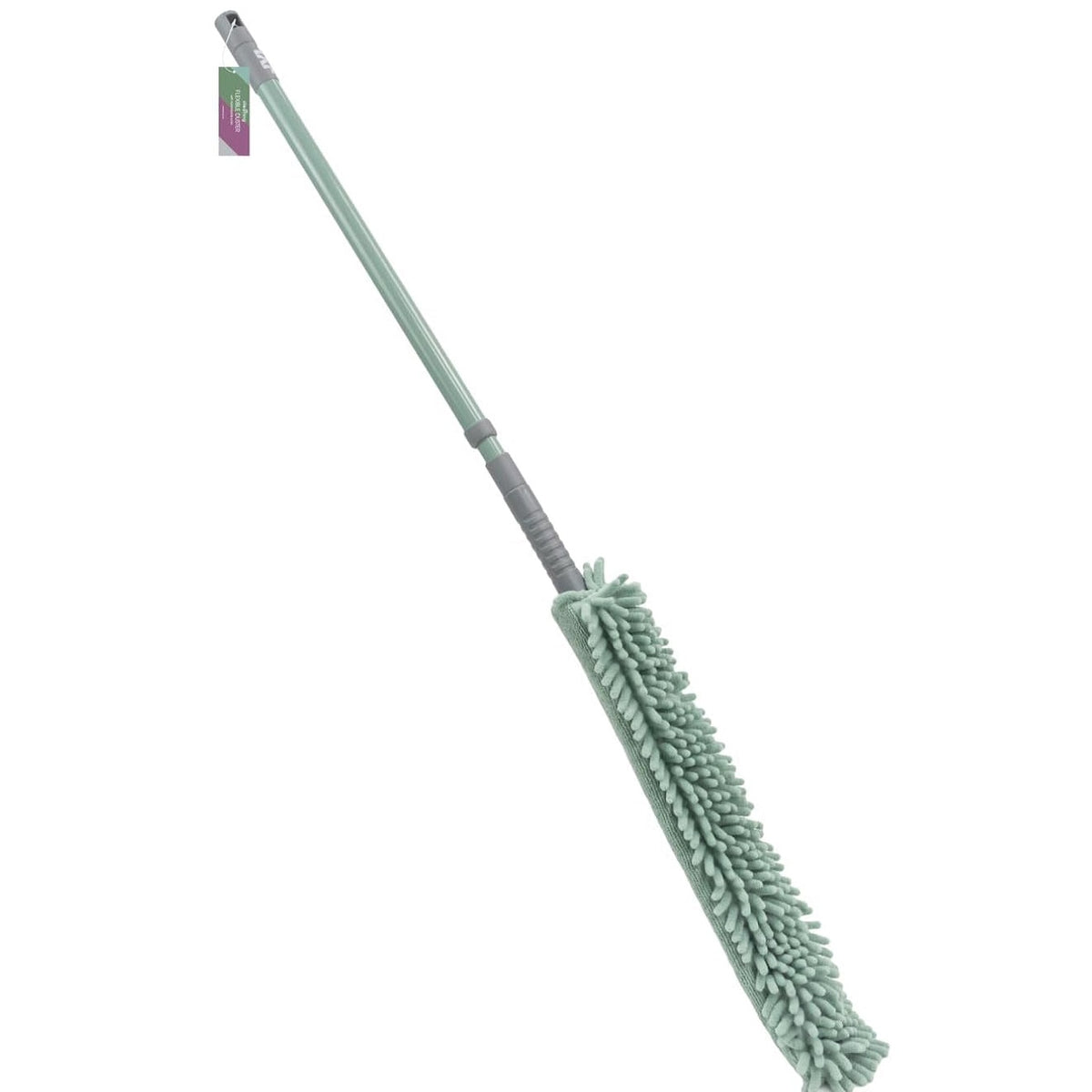 JVL Flexible Duster with Extendable Pole Green 106cm-141cm 20-731GN | Microfibre Chenille Cleaning Head | Telescopic Handle Home Dusting Tool | Suitable for High Ceilings Blinds Furniture Cleaning