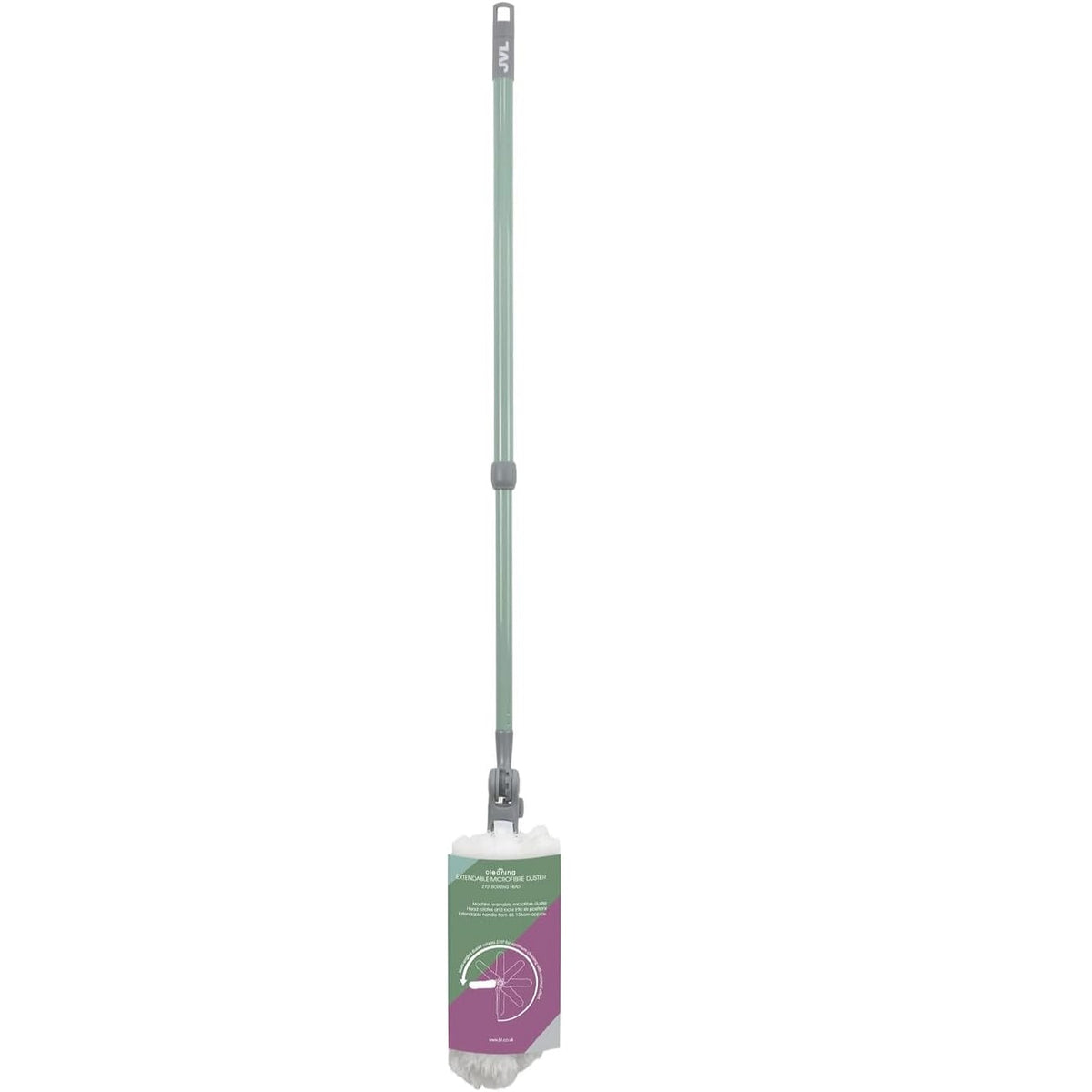 JVL Extendable Microfibre Duster Green 66cm-106cm 20-733GN | 270 Degree Rotating Multi-Angle Head | Telescopic Handle Home Dusting Tool | Suitable for High Ceilings Radiators Furniture Cleaning