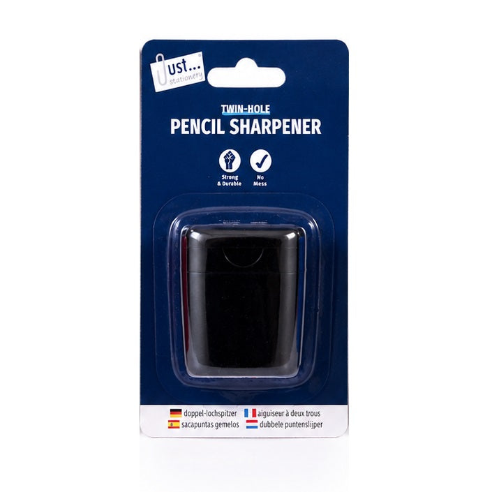 Just Stationery Twin Hole Pencil Sharpener Assorted Colours 1046 | Strong and Durable | No Mess | High Grade Steel