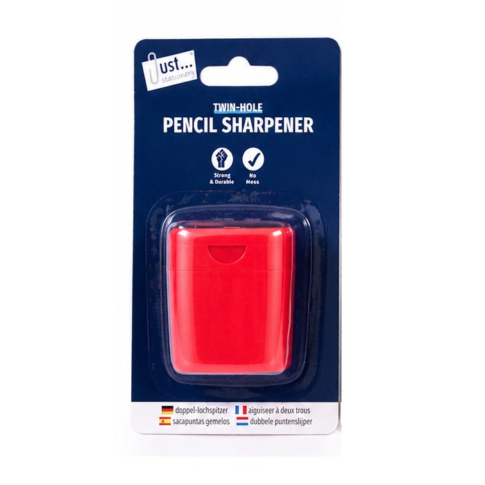 Just Stationery Twin Hole Pencil Sharpener Assorted Colours 1046 | Strong and Durable | No Mess | High Grade Steel