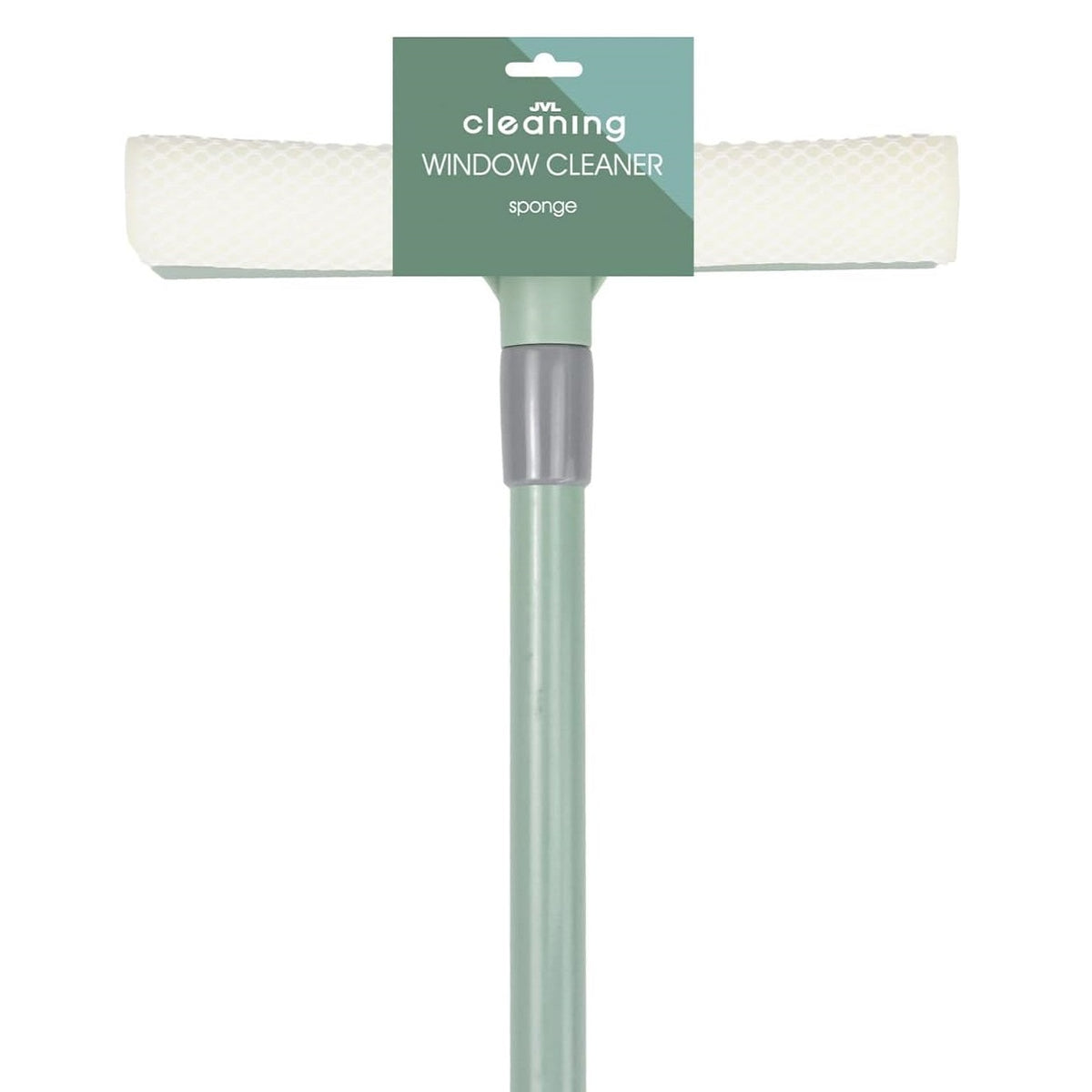 JVL 2-in-1 Sponge Window Cleaner with Extendable Pole Green 57cm-90cm 20-735GN | Extendable Telescopic Pole Glass Cleaning Tool | Rubber Squeegee Edge Mesh Sponge | Suitable for Windows Tiles Shower Screens Conservatories