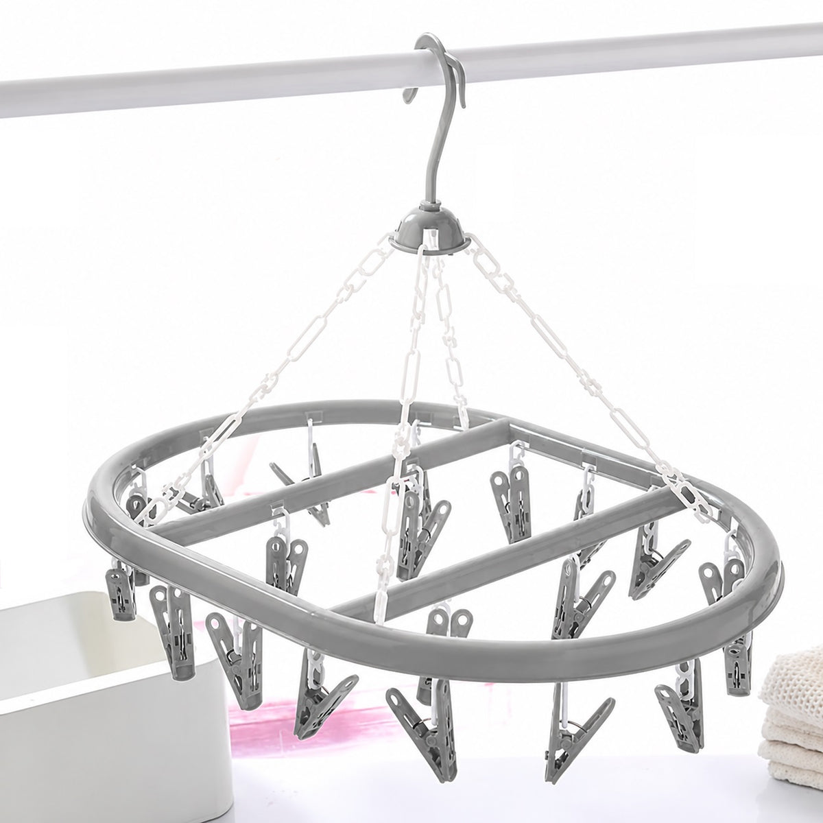 Prima Houseware 20 Pegs Hanging Clothes Airer Assorted Colours Pack Of 1 23026C | Plastic Sock Dryer Laundry Hanger | Hanging Hook Clasp Loop | Suitable for Small Garments Socks Underwear Baby Clothes Laundry Organisation