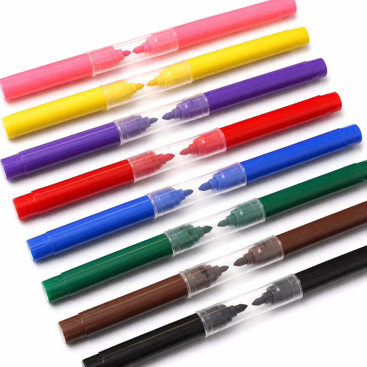 Artbox Thick and Thin Fibre Pens Assorted Colours Pack of 8 1097 | Double Ended Tips | Safe and Non Toxic | Fast Drying