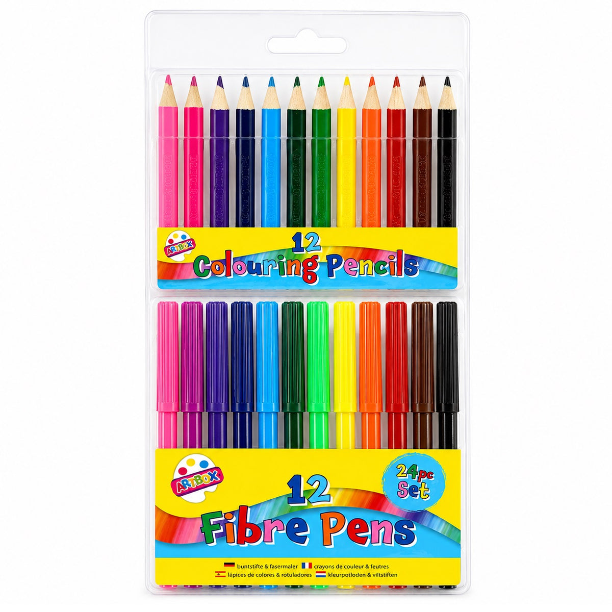 Artbox Fibre Pens and Colouring Pencils Assorted Colours 24-Piece 1098 | Safe and Non Toxic | Drawing and Sketching Stationery