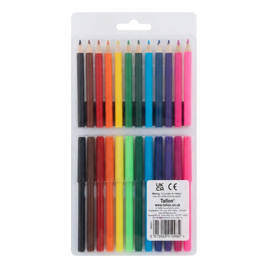 Artbox Fibre Pens and Colouring Pencils Assorted Colours 24-Piece 1098 | Safe and Non Toxic | Drawing and Sketching Stationery