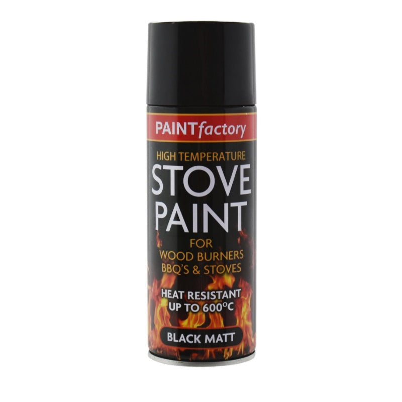 Paint Factory High Temperature Stove Spray Paint Matt Black 400ml 1436 | For Wood Burners BBQ And Stoves | Heat Resistant Upto 600 Degree Celsius