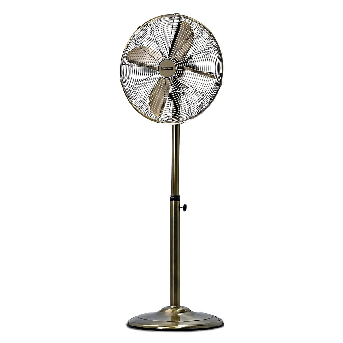 Status Oscillating Stand Fan Antique Brass 16-Inch S16ASTANDFAN1 | 3 Speed Settings | Oscillation Setting | Adjustable Height | Adjustable Angle | Carry Handle | Portable | Electric Fan