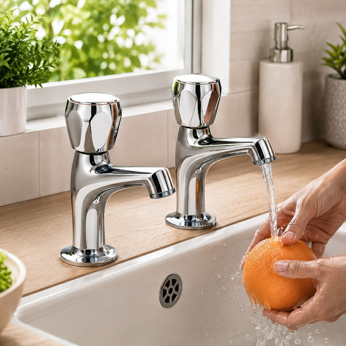 Taurus High Neck Sink Pillar Tap Chrome 0.5-Inch TAUHNP | Pack of 2 | Home Kitchen Tap | Durable Chrome Tap | Water Tap
