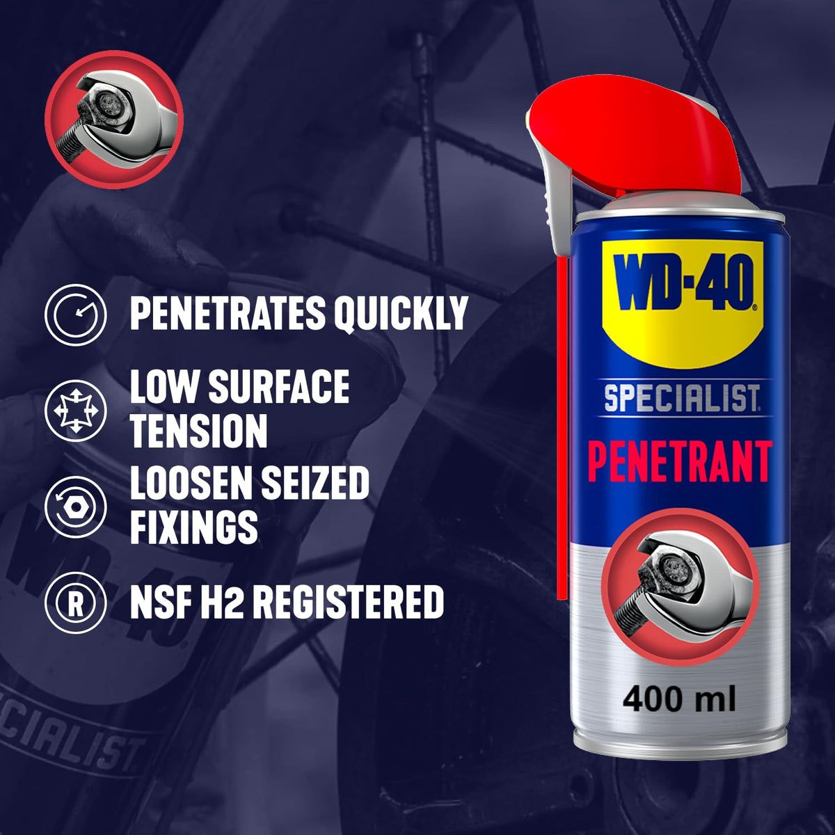 WD-40 Specialist Penetrant Spray 400ml 44362-NBA | Fast Release Penetrating Oil Lubricant | Smart Straw Dual Action Spray | Suitable for Rusted Corroded Parts-Seized Nuts Bolts Fixings and Metal Alloys Rubber Plastic