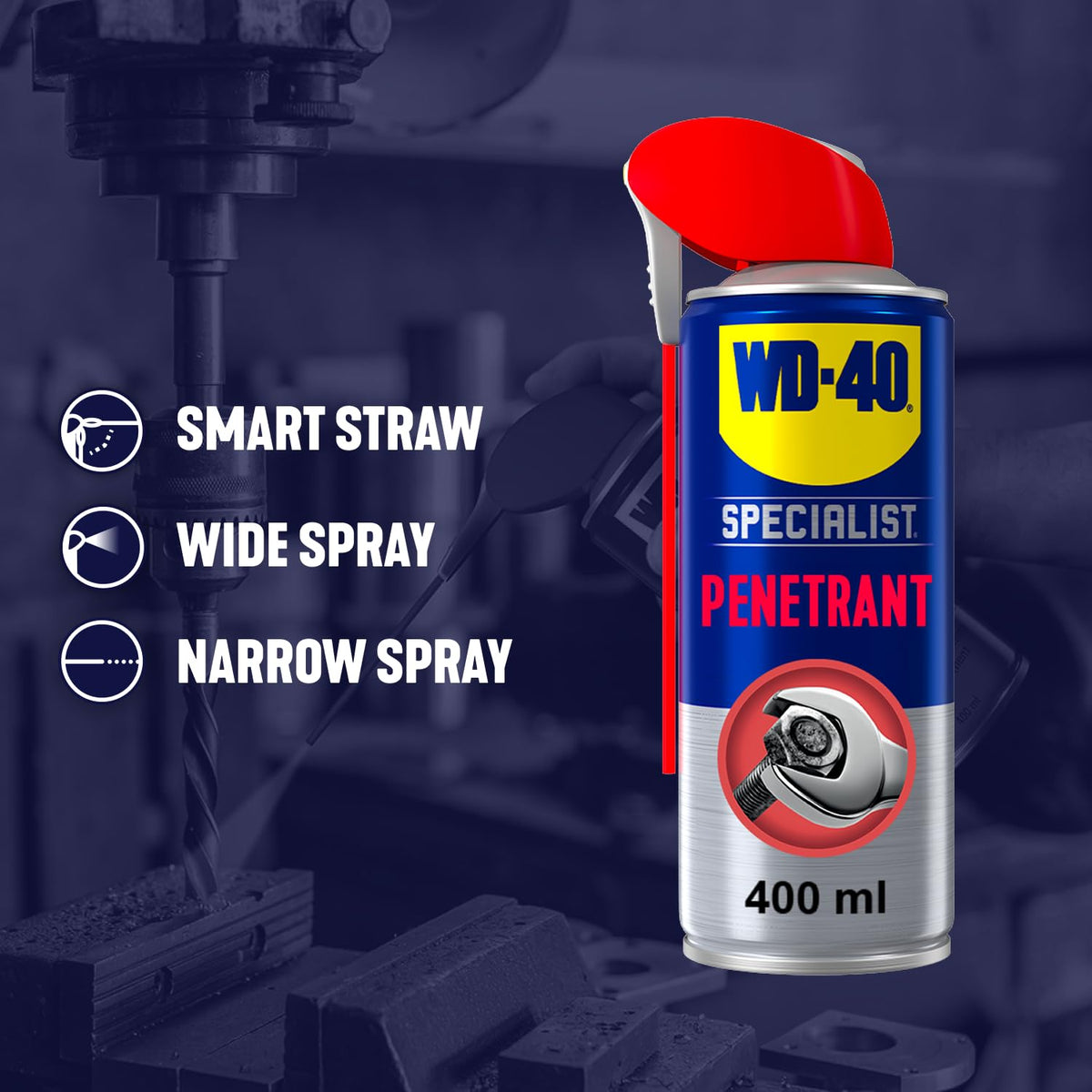 WD-40 Specialist Penetrant Spray 400ml 44362-NBA | Fast Release Penetrating Oil Lubricant | Smart Straw Dual Action Spray | Suitable for Rusted Corroded Parts-Seized Nuts Bolts Fixings and Metal Alloys Rubber Plastic