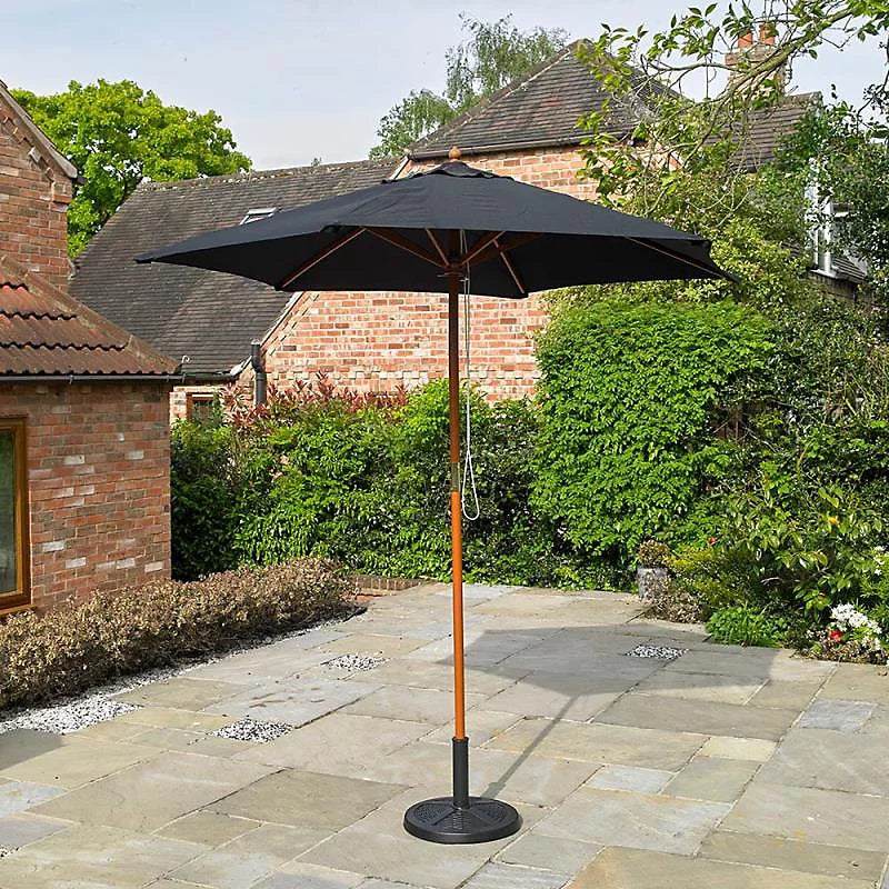 Kingfisher Wooden Garden Parasol Black 2.4Mtr P27B | 2.4Mtr Height x 2.4Mtr Diameter | Robust | Easy to Use Design | Ideal for Use With Many Patio Sets | Simple to Assemble | Garden Sun Shade | Garden Accessories
