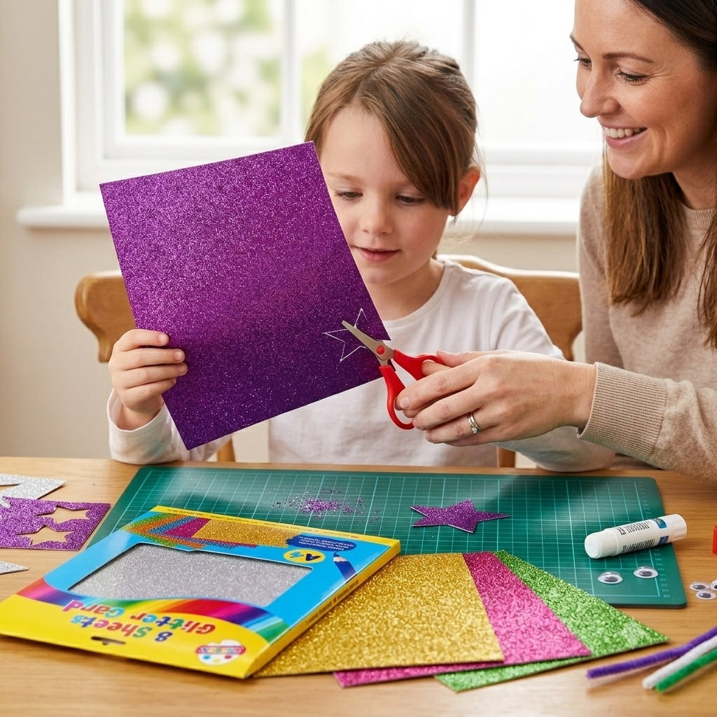 Tallon Artbox A4 Sheets Glitter Card Assorted Colours Pack Of 8 5294-48 | Sparkly Glittery Craft Paper Pack | Make Your Own Cards Activity | Suitable for Childrens Art Crafts-DIY Projects-Card Making and School Activities