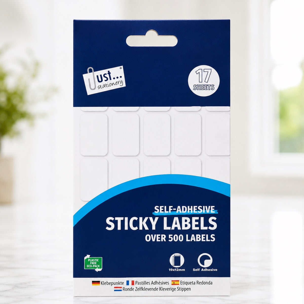 Just Stationery Self-Adhesive Sticky Labels White 19mm x 12mm Pack of 510 5932-48 | Multi-purpose Rectangular Paper Stickers | Small Blank Tag Labels for Office-Home-School Organisation-Pricing and Labelling