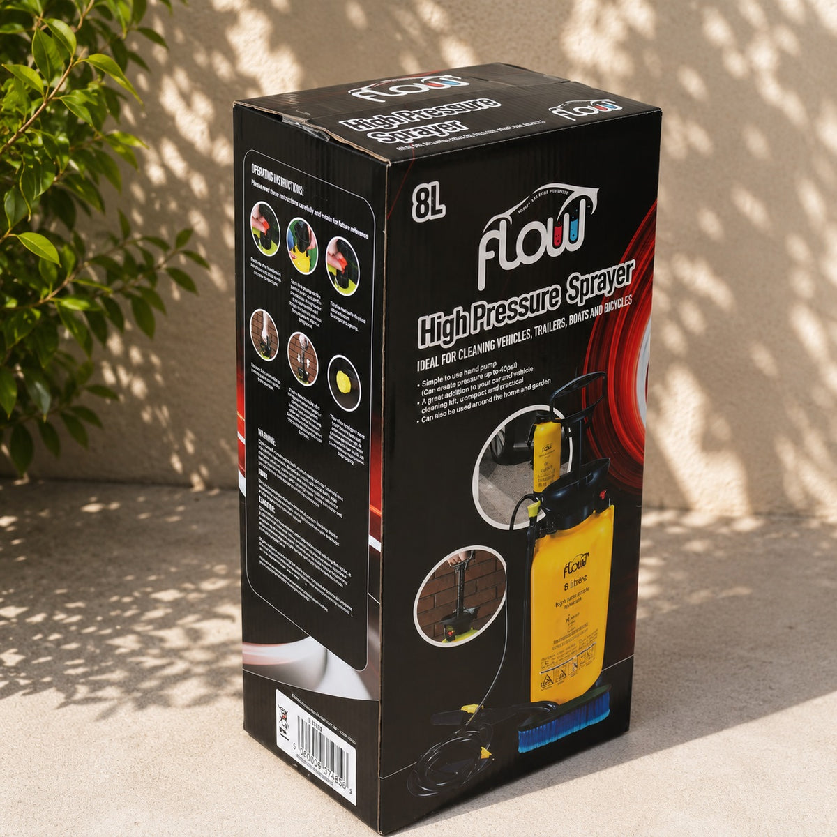 Flow High Pressure Sprayer Black and Yellow 8Ltr YCORDIA5A017 | Ideal for Cleaning Vehicles | Trailers | Boats and Bicycles | Home and Garden | Simple to Use Hand Pump | Create Pressure Up To 40 PSI | Compact and Practical Cleaning Kit | Spray Lance
