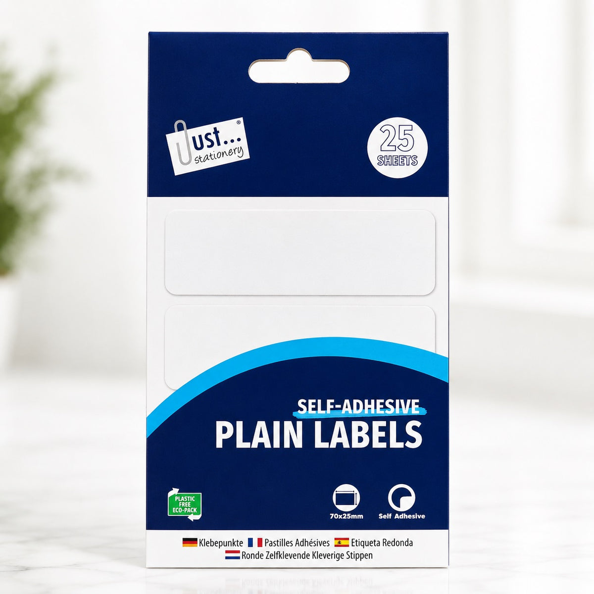 Just Stationery Self-Adhesive Plain Labels White 70mm x 25mm Pack of 100 Sheets 5933-48 | Multi-Purpose Rectangular Paper Stickers | Blank Tag Labels for Office-Home-School Organisation-Addressing and Pricing