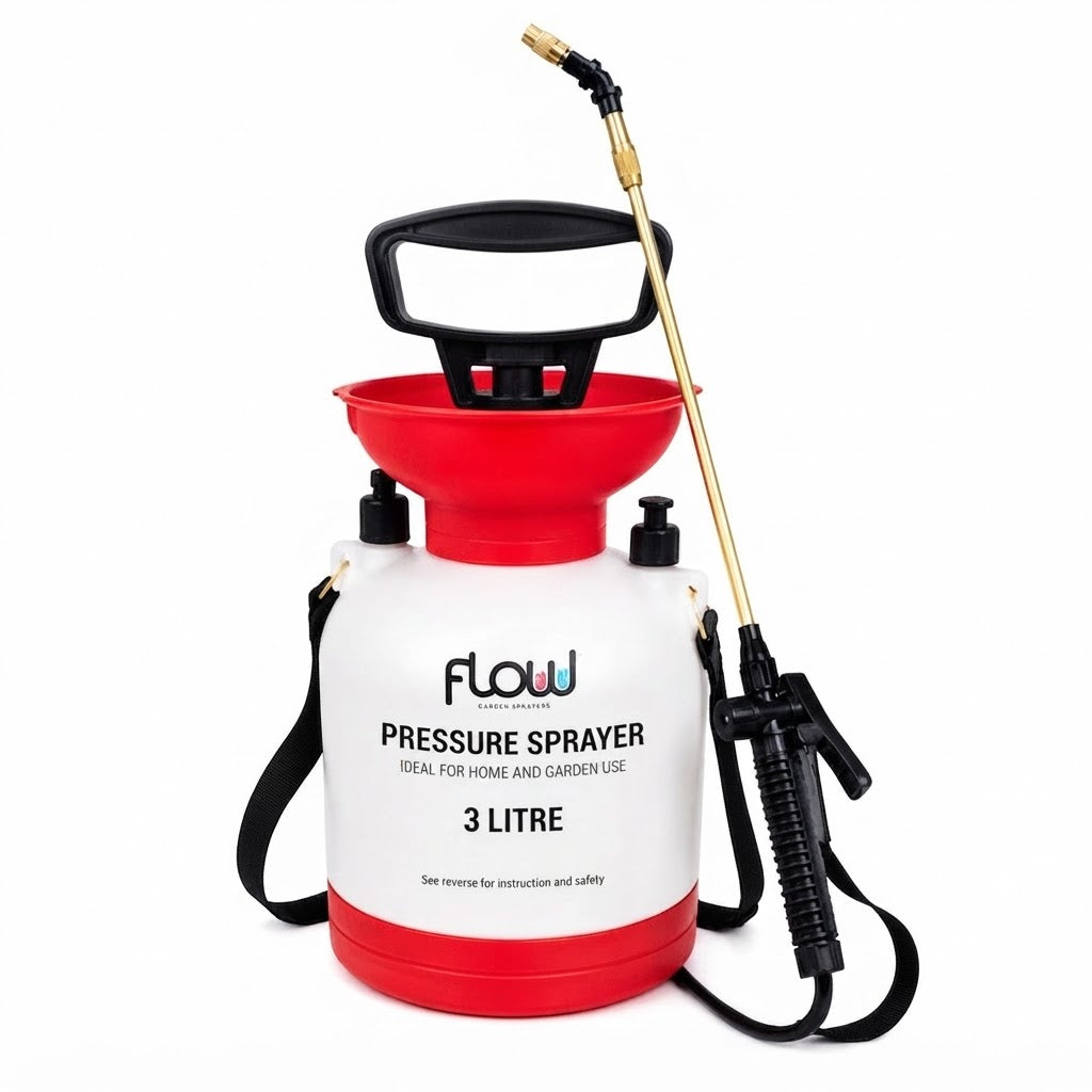 Flow Garden Pressure Sprayer Multicolour 3Ltr PS3HD | Suitable For Garden Chemicals | Shatterproof and Frost Resistant | Safety Pressure Release Valve | Adjustable Spray Lance | Shoulder Strap | Wide Mouth For Easy Pouring | Flow Control Lockable | Easy Pump Action | Garden Accessories