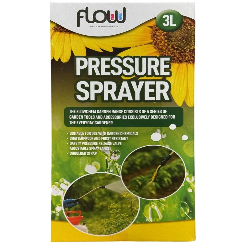 Flow Garden Pressure Sprayer Multicolour 3Ltr PS3HD | Suitable For Garden Chemicals | Shatterproof and Frost Resistant | Safety Pressure Release Valve | Adjustable Spray Lance | Shoulder Strap | Wide Mouth For Easy Pouring | Flow Control Lockable | Easy