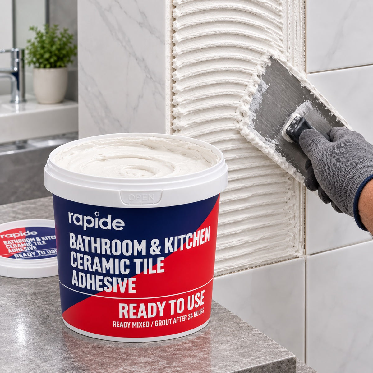 Rapide Bathroom and Kitchen Ceramic Tile Adhesive White 1Kg 3201 | Ready To Use | Grout After 24 Hours | Ready Mixed