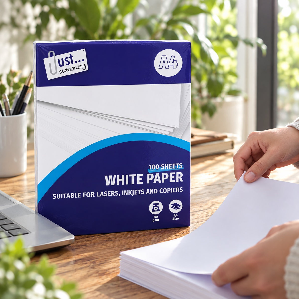 Just Stationery A4 80gsm Paper Sheets White Pack of 100 4142 | Suitable For Lasers Inkjets And Copiers | Multipurpose Printer Paper | Writing and Drawing Paper