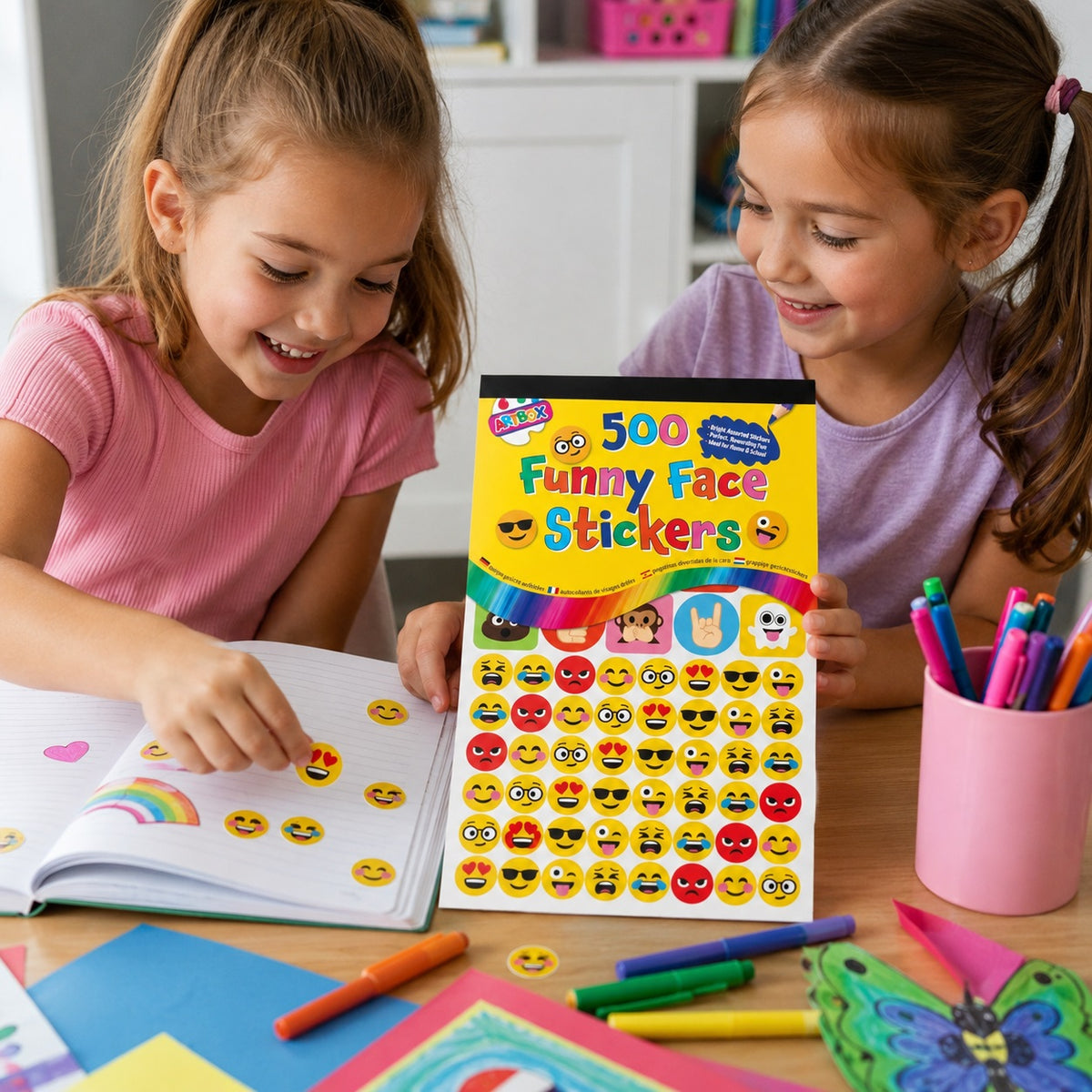 Tallon Artbox Funny Face Stickers Assorted Pack of 500 6810-48 | Bright Emoji Expressions Paper Stickers | Novelty Reward Labels for Home-School and Crafts