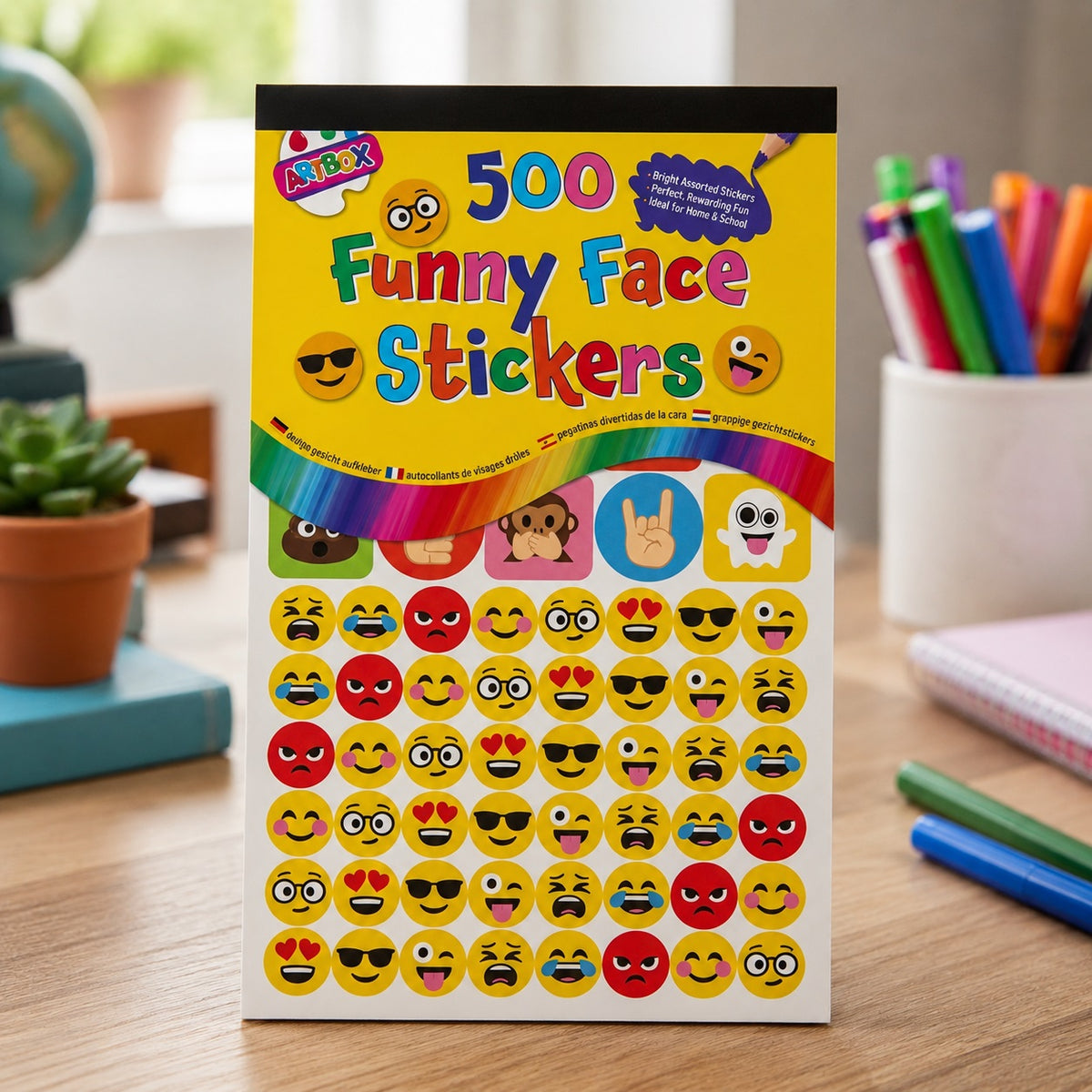 Tallon Artbox Funny Face Stickers Assorted Pack of 500 6810-48 | Bright Emoji Expressions Paper Stickers | Novelty Reward Labels for Home-School and Crafts
