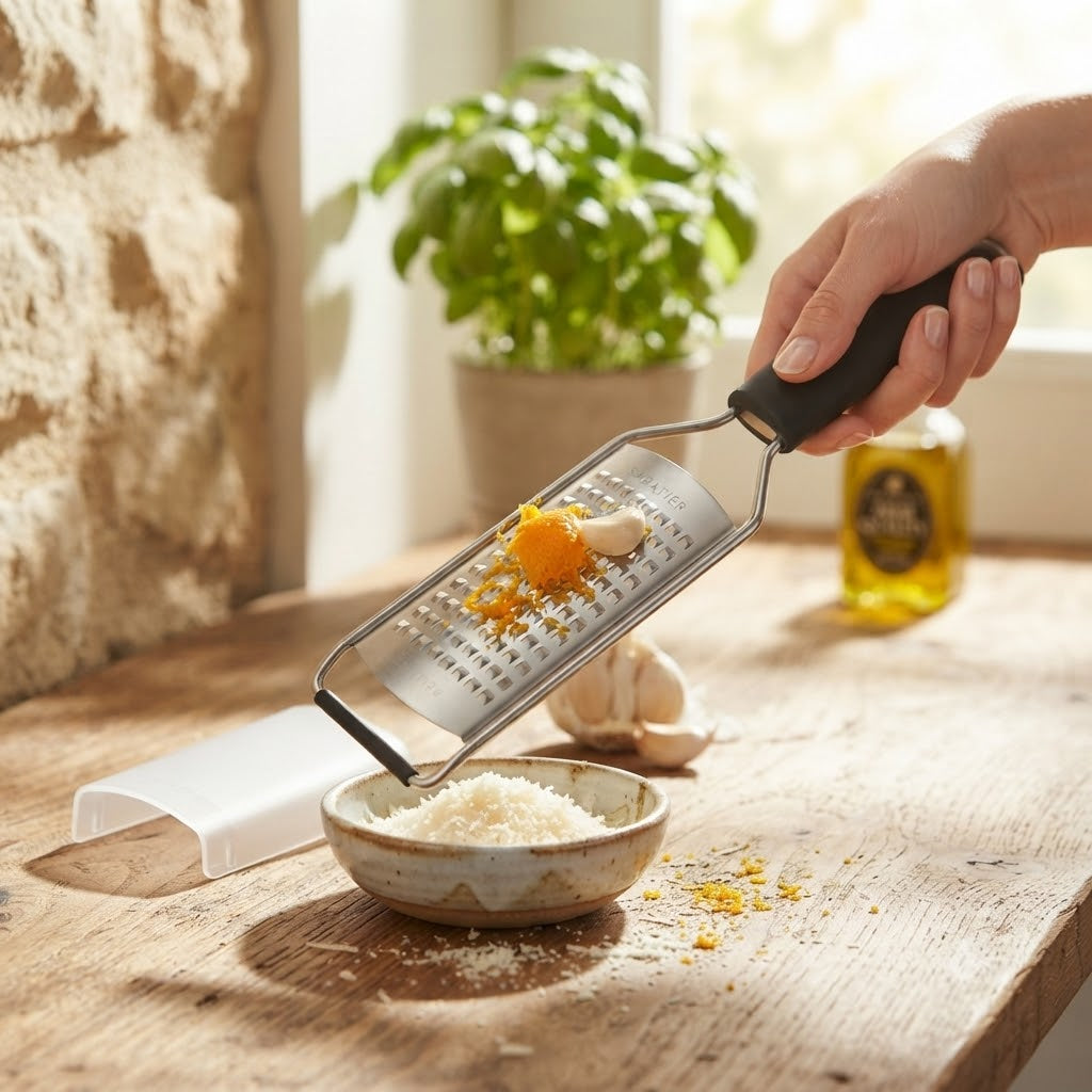 Sabatier Professional Medium Etched Grater with Blade Cover Chrome SABSEGR6047 | Cooking Accessories | Garlic Grater | Chocolate Grater | Food Grater | Kitchen Tool