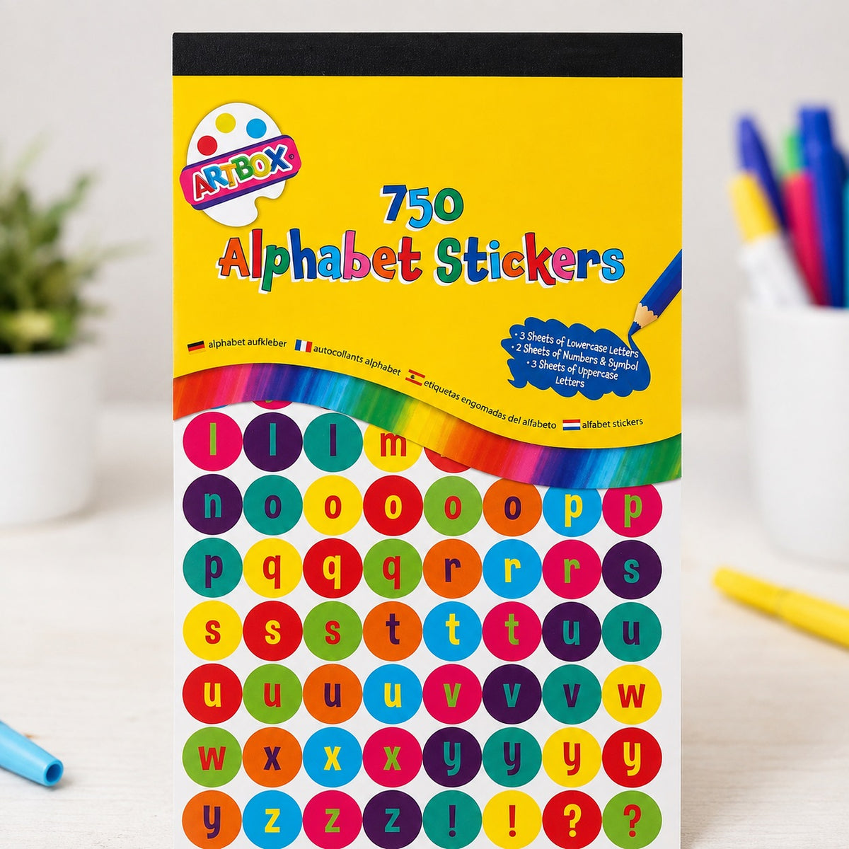 Tallon Artbox Alphabet Stickers Multicoloured Pack of 750 6812-48 | Assorted Letter Number and Symbol Paper Stickers | Educational Craft Labels for Home-School-Scrapbooking and Personalisation