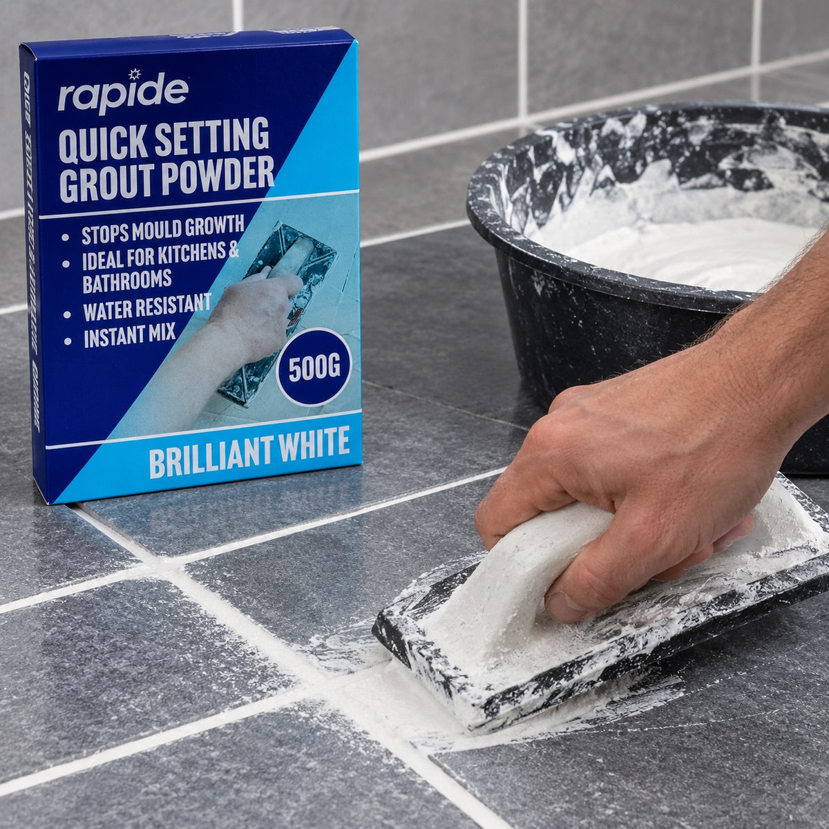 Rapide Quick Setting Grout Powder Brilliant White 500g 3130 | Stops Mould Growth | Ideal For Kitchens and Bathrooms | Water Resistant | Instant Mix