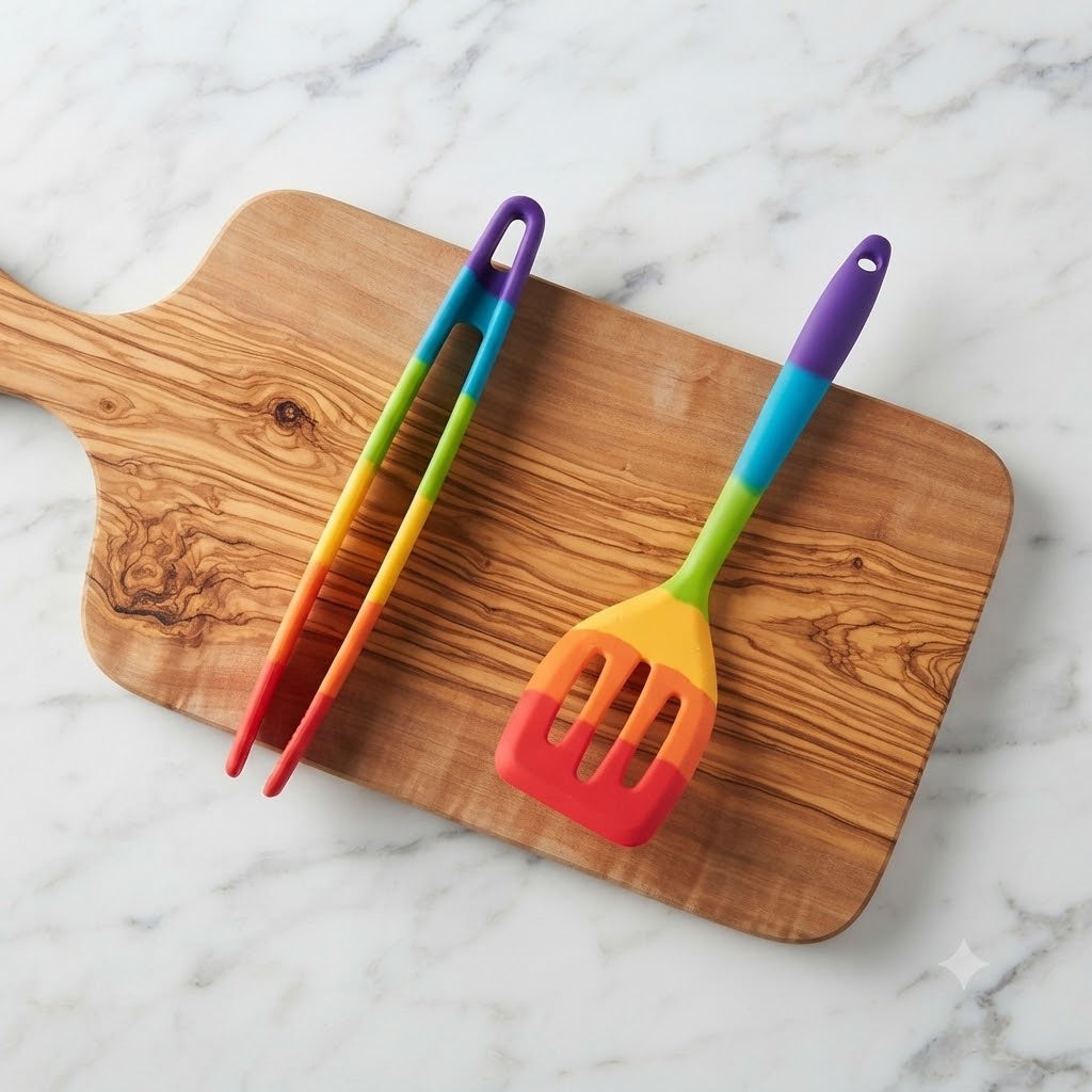 Taylors Eye Witness Mini Rainbow Silicone Slotted Turner and Tongs Set Assorted Pack of 2 LTSSET12RB | Zero Plastic | Cooking Accessories | Heat Resistant | Kitchen Essentials