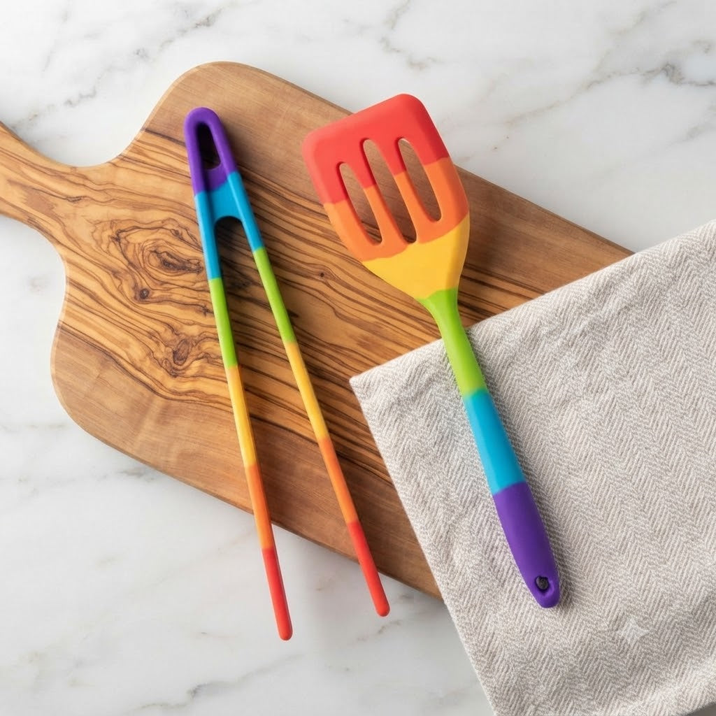 Taylors Eye Witness Mini Rainbow Silicone Slotted Turner and Tongs Set Assorted Pack of 2 LTSSET12RB | Zero Plastic | Cooking Accessories | Heat Resistant | Kitchen Essentials