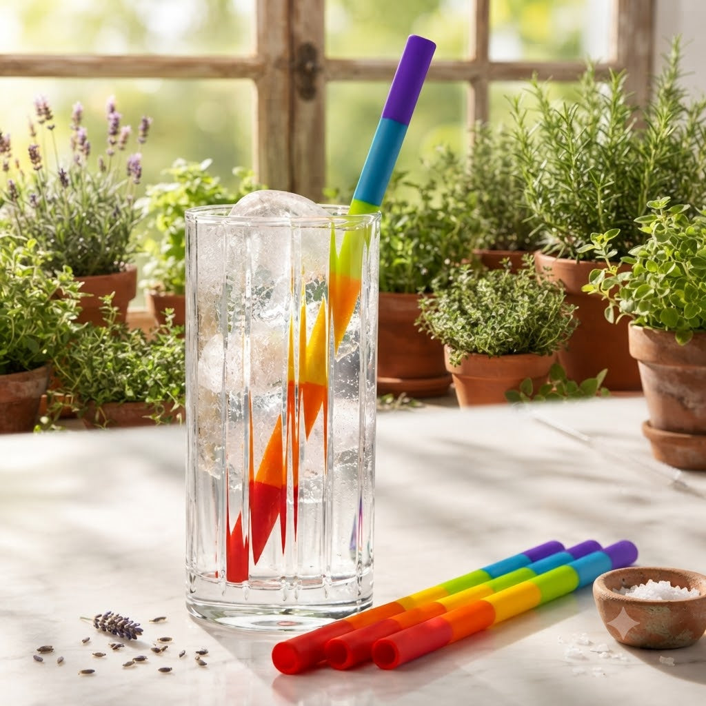 Taylors Eye Witness Rainbow Silicone Reusable Drinking Straws Assorted Pack of 4 LTS7BRB | Dishwasher Safe | Plastic Free Straws | Smoothie Straws | Milkshake Straws | Juice Straws