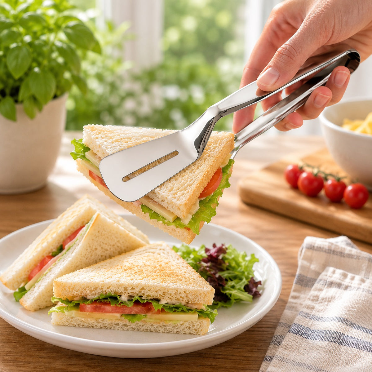 Taylors Eye Witness Stainless Steel Sandwich Tongs Metallic Silver YJ04D | Suitable For Flipping | Turning | Serving burgers | Steaks and Sandwiches | Kitchen Accessories | Catering Equipment
