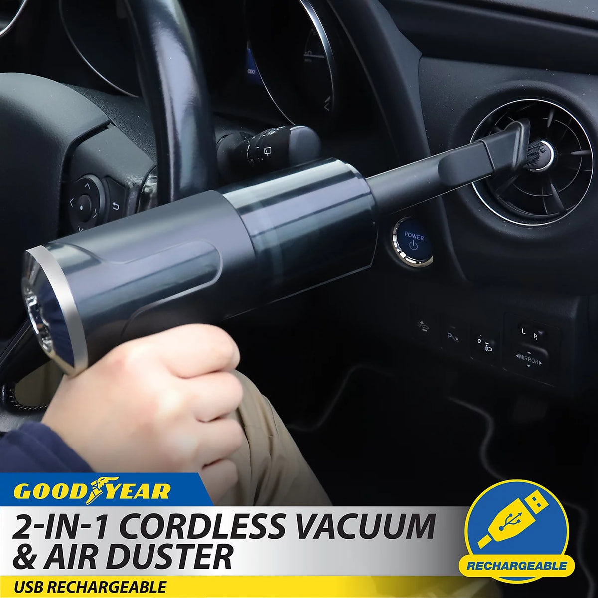 Goodyear 3-in-1 Cordless Vacuum Air Duster and Inflator Black 900318 | USB Rechargeable | 120W Power | 18 Mins Working Time | Suction 5000PA | Bagless | Lightweight