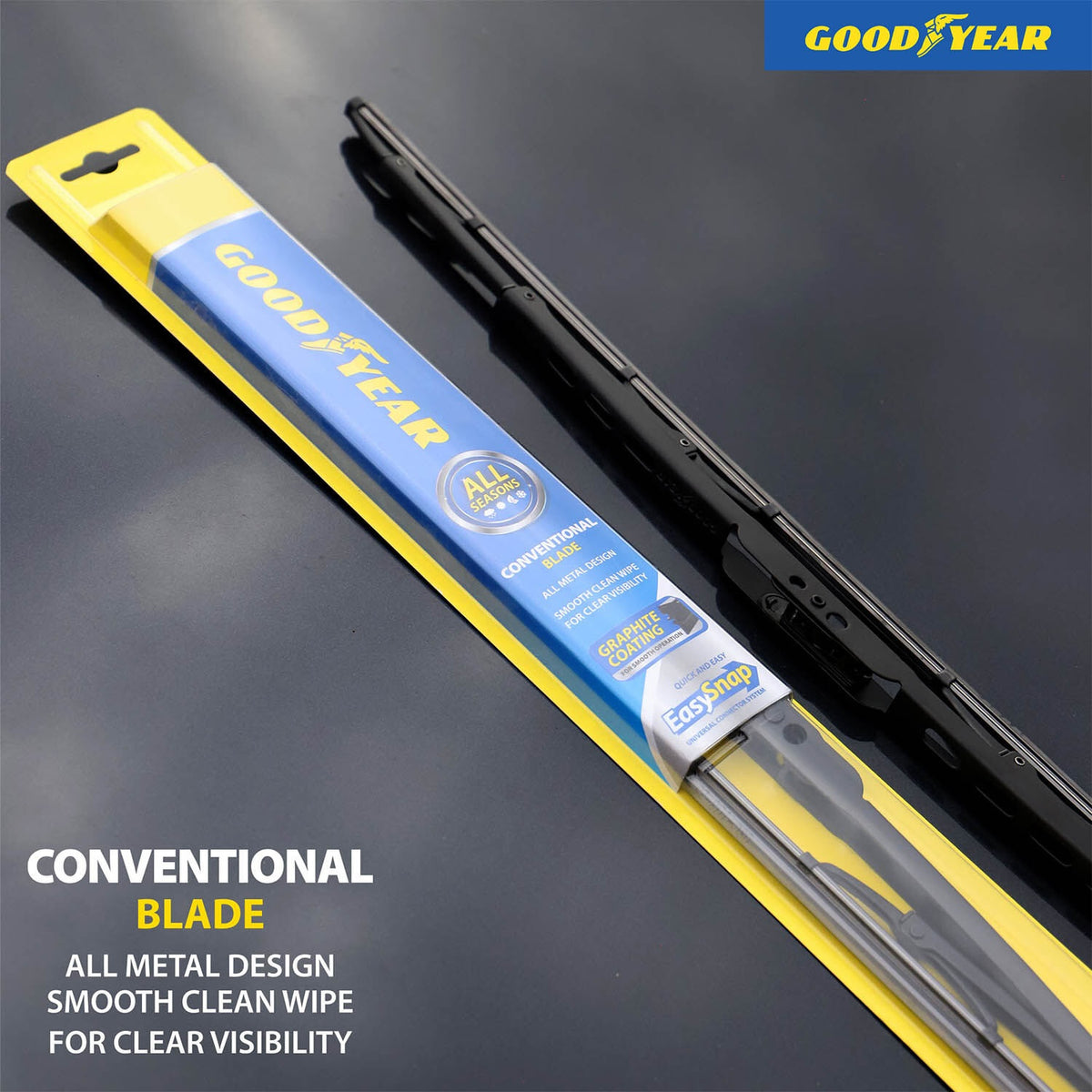 Goodyear Conventional Metal Blade Black 18-Inch 921045 | All Metal Design | Smooth Clean Wipe For Clear Visibility | Graphite Coating | Quick and Easy