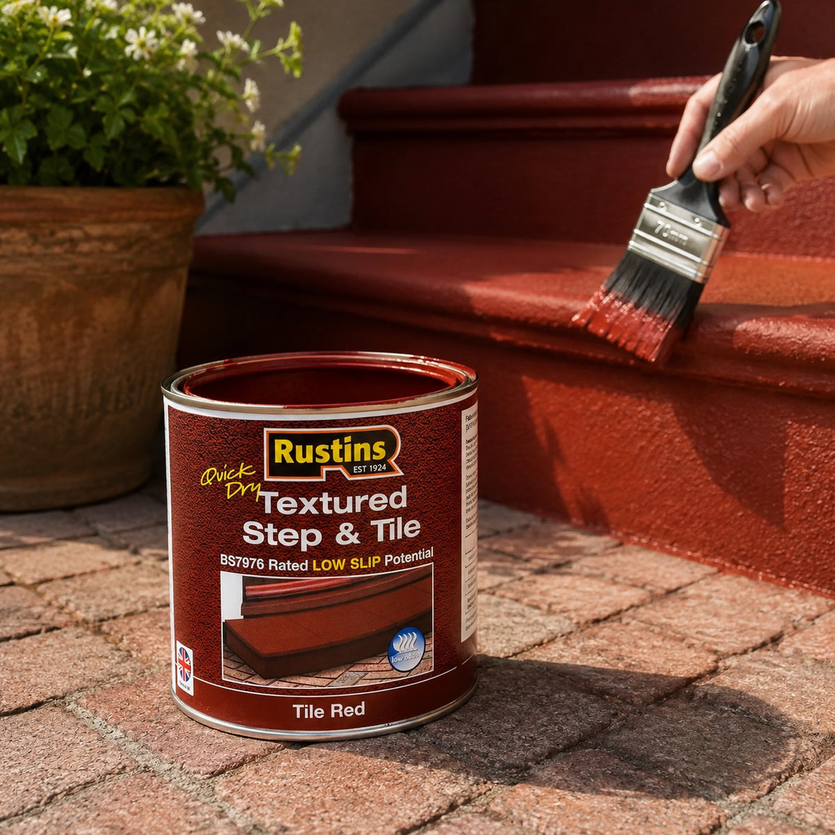 Rustins Quick Dry Textured Step and Tile Paint Tile Red 500ml TXSTRDW500 | Low Slip Potential | Brick Paint | Interior Exterior Paint | Floor Paint | Slip Resistant Paint | Concrete Floor Paint