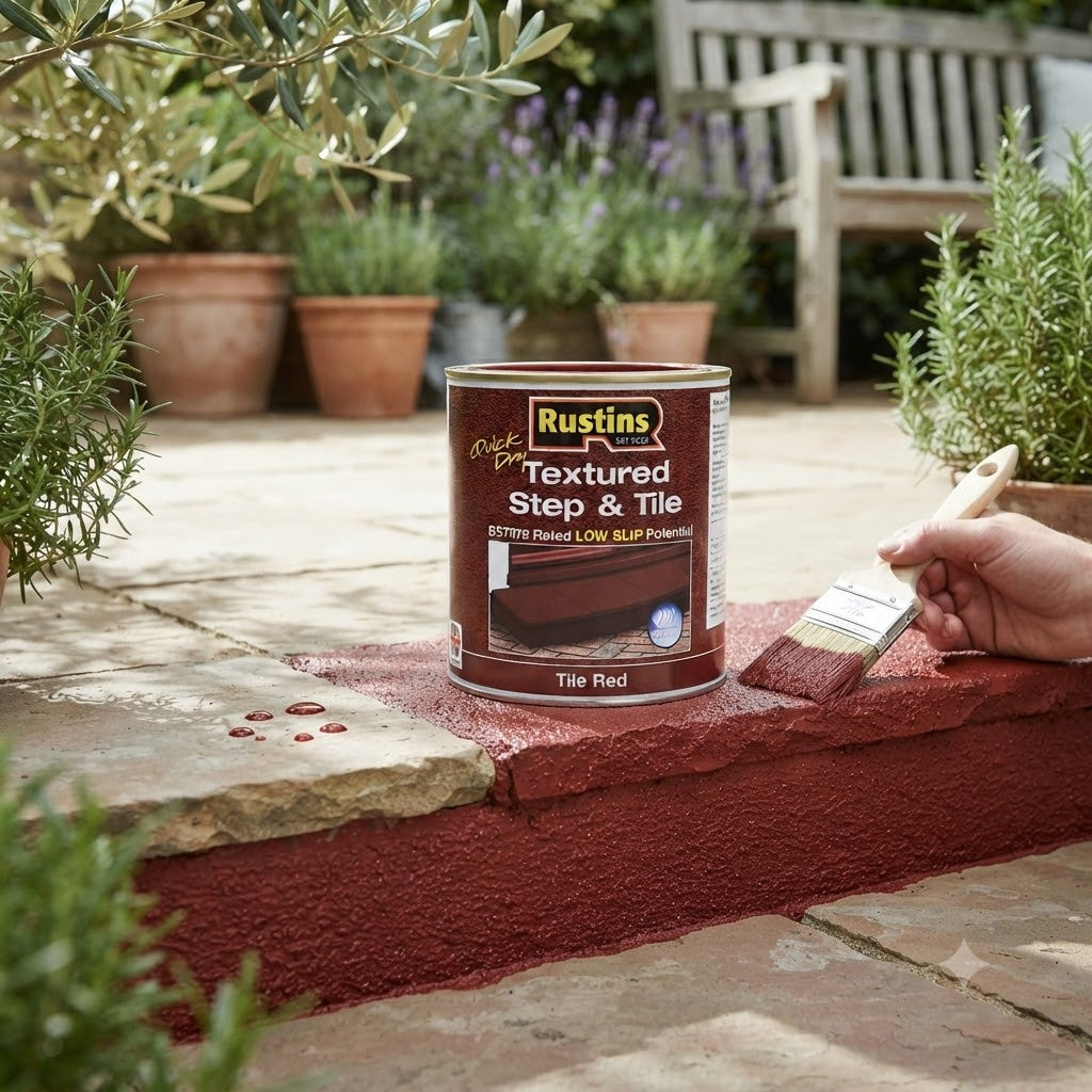 Rustins Quick Dry Textured Step and Tile Paint Tile Red 500ml TXSTRDW500 | Low Slip Potential | Brick Paint | Interior Exterior Paint | Floor Paint | Slip Resistant Paint | Concrete Floor Paint