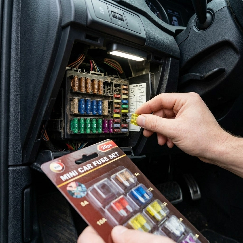 DID Mini Car Fuse Set Assorted Pack of 20 AA7865 | Assorted Automotive Blade Fuses 5A to 40A | Circuit Protection Replacement Kit for Cars-Vans and Motorbikes