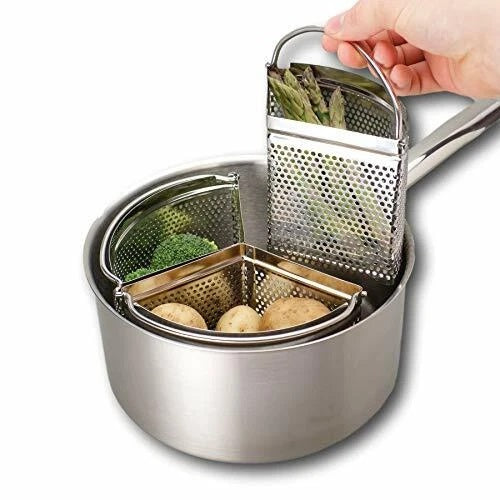 Taylors Eye Witness Saucepan Divider Set of 3 Metalic Silver 18cm QLO32D | For 20cm Standard Saucepans | Save Energy | Space and Washing Up | Boil and Steam Different Foods Simultaneously | Stainless Steel | Saucepan Separator | Cookware Organiser