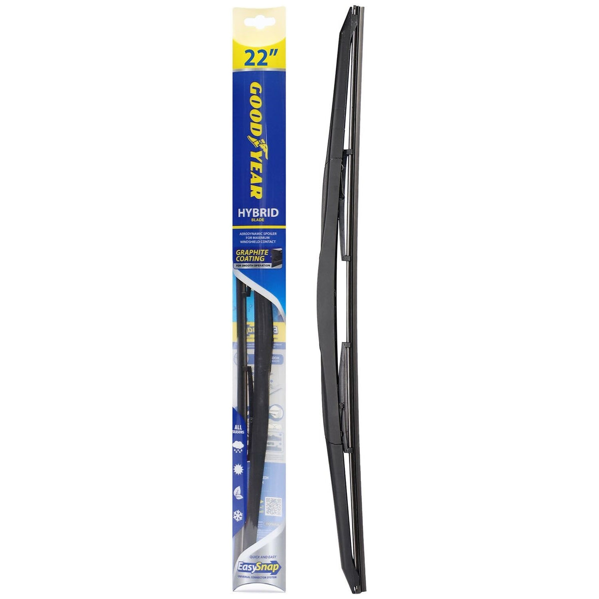 Goodyear Universal Hybrid Blade Wiper Black 22-Inch 922050 | Graphite Coating | Easy Snap Universal Connector System | Polymer Hard Shell Spoiler | Dual Synthetic Rubber