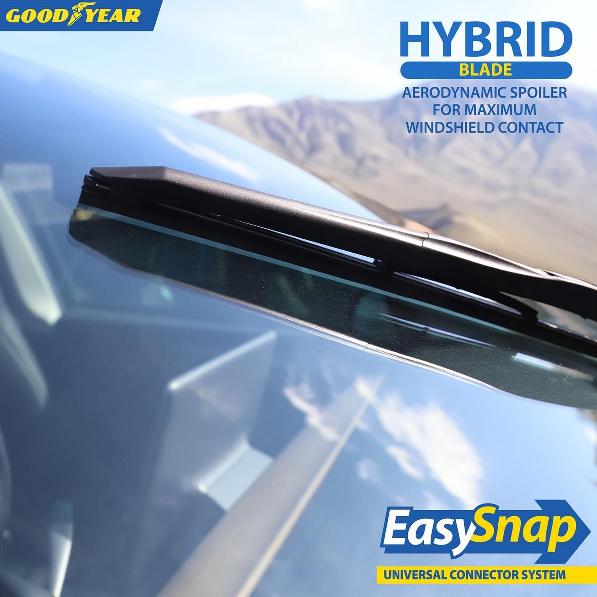 Goodyear Universal Hybrid Blade Wiper Black 22-Inch 922050 | Graphite Coating | Easy Snap Universal Connector System | Polymer Hard Shell Spoiler | Dual Synthetic Rubber