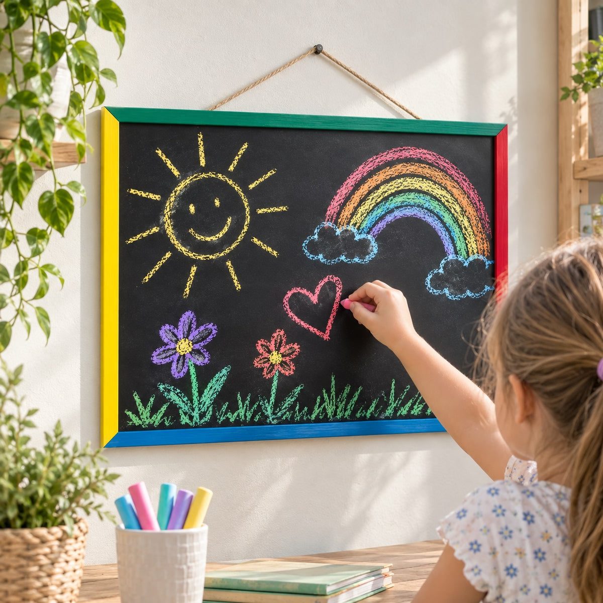 Artbox Large Chalk Board Set Black 33cm x 43cm 5248 | Great Creative Fun | Safe And Non Toxic | Includes 5 White and 5 Coloured Chalks