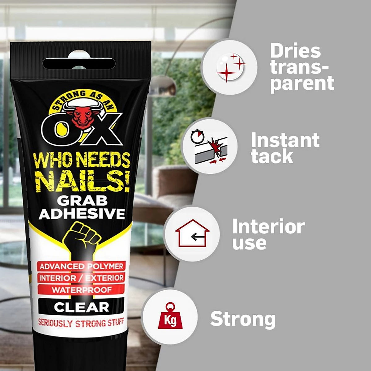 SAAO Who Needs Nails Grab Adhesive Clear 184g 3203 | Advanced Polymer | Interior and Exterior | Waterproof | Multi-Surface Use