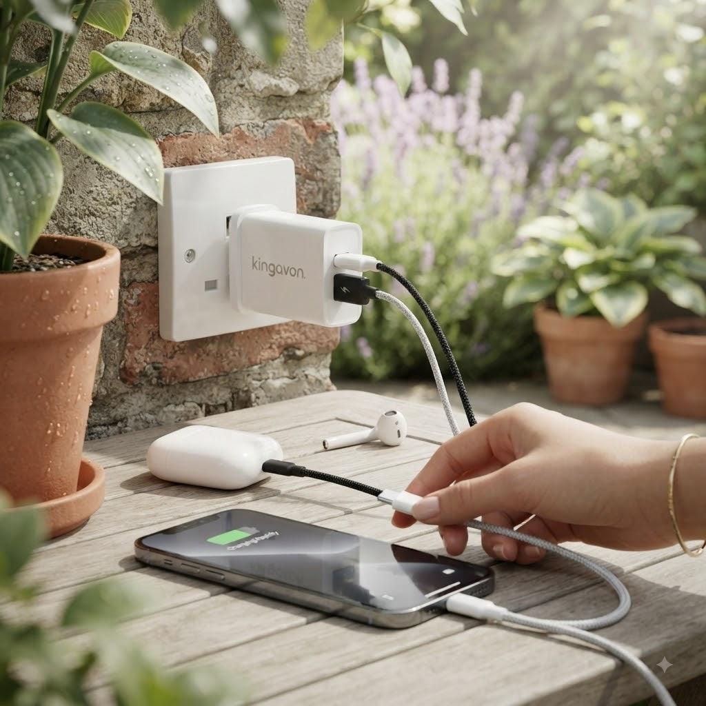 Kingavon Two Port Plug Fast Charger White 20W PA056 | USB-A and Type-C Outputs Features | Ideal for 2 Compatible Devices Fast Charging | Suitable for Charging Phone | Tablet | Earbuds | Smart Watch and Portable Gaming Devices | Smartphone Charger