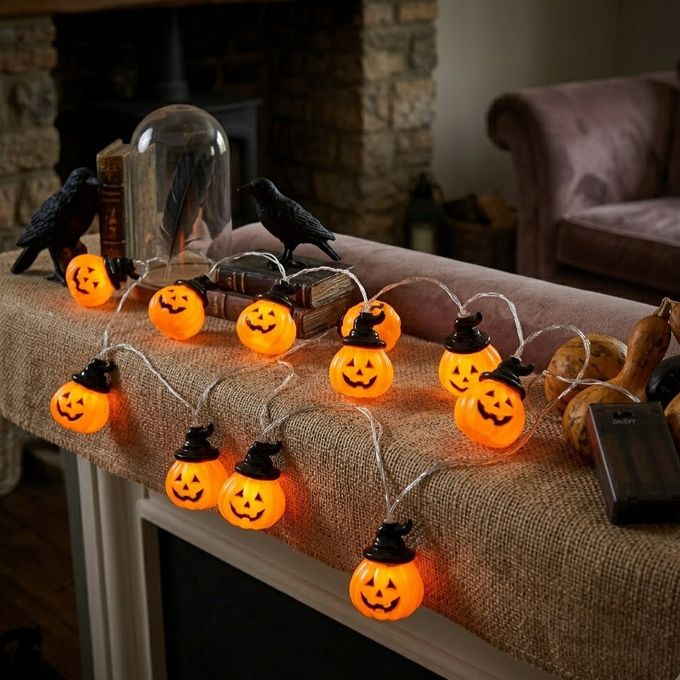 10 LED Pumpkin Battery Garland Lights Assorted 135cm AMZ900020 | Halloween String Lights | Party Decoration Fairy Lights | Autumn Party Decor